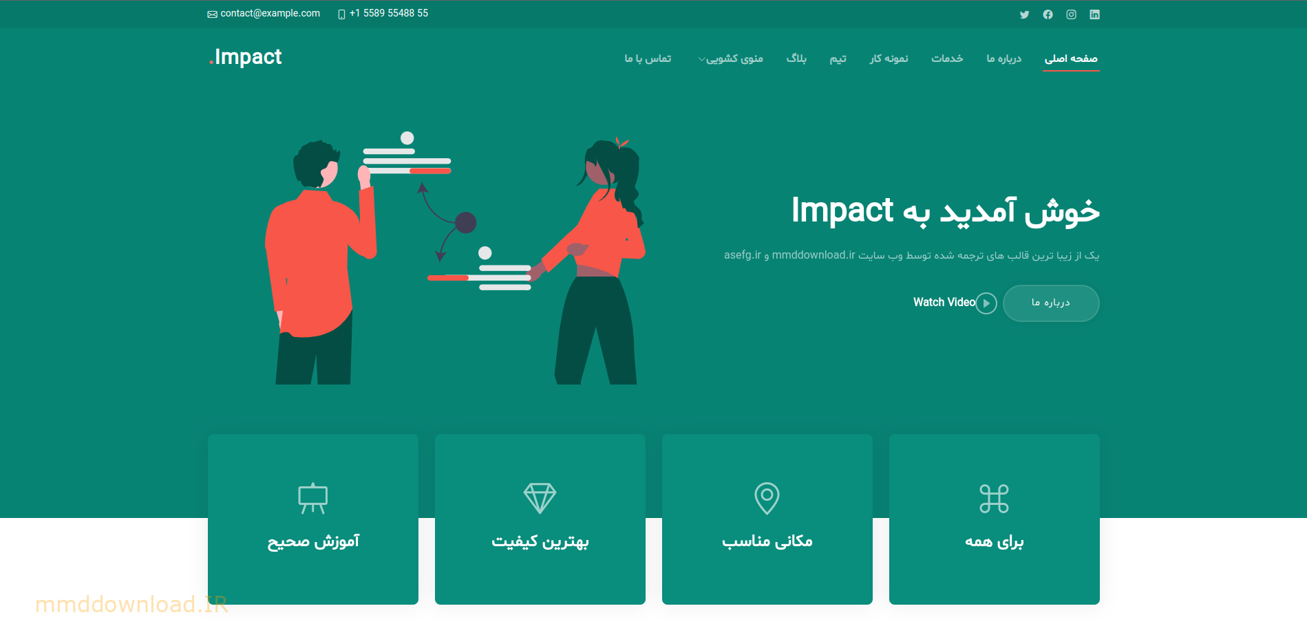 تصویر صفحه اصلی قالب خام HTML Impact مناسب سایت شرکتی بهینه شده برای زبان فارسی